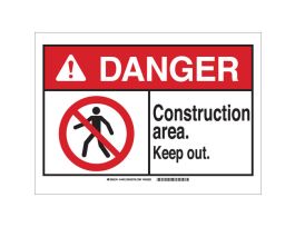 DANGER Construction Area. Keep Out. Sign, 7" H x 10" W x 0.06" D