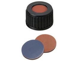 Screw Cap, Polypropylene, Black, 18 mm, Red Butyl/Grey PTFE Septa; 1000/pk