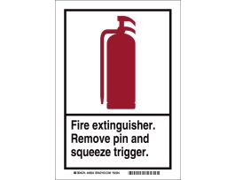 Fire Extinguisher Sign, 10" H x 7" W x 0.035" D, Black/Red on White, Aluminum