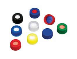 Short Thread Cap, 9mm Blue Polypropylene, Pre-Slit UltraBond Silicone/Red PTFE Septa; 1000/pk SKU 9870316