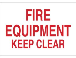 Fire Equipment Keep Clear Sign, 7" H x 10" W x 0.035" D, Red on White, Aluminum