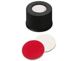 Screw Cap, Polypropylene, Black, 15 mm, Silicone/Red PTFE Septa; 1000/pk