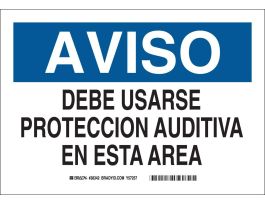 AVISO Debe Usarse Proteccion Auditiva En Esta Area Sign, 10" H x 14" W x 0.035" D, Aluminum