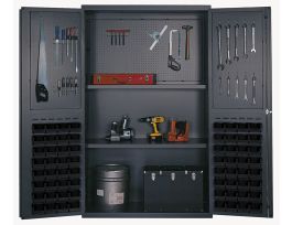 CABINET W/64 BLACK BINS STEEL 48X24X72IN