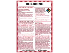Chlorine Potential Hazards Sign, 10" H x 7" W x 0.1" D, Black/Blue/Red/Yellow on White