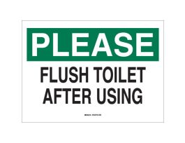 PLEASE Flush Toilet After Using Sign, 10" H x 14" W x 0.06" D, Polystyrene