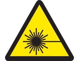Warning Label w/Laser Beam Pictogram, Vinyl, Black on Yellow, 2" H x 2" W