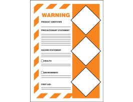 GHS Labels, Warning, Solid Orange Background, 7" x 5", Adhesive Vinyl, 5/pk