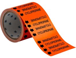 Self-Adhesive Pipe Marker: CYCLOPROPANE, 3" H x 3'W, Roll of 60 Each, Fits Pipes 0.75" Dia. or Smaller