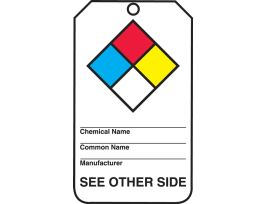 Hazardous Material Tags, NFPA Diamond (front) PPE, Chemical Severity, Chemical Target Organs (back), 5.75" x 3.25", PF-Cardstock, 25/pk