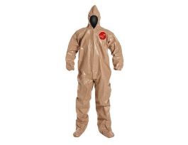 Tychem® 5000 Coverall, Standard Hood, Elastic Wrists, Att. Socks, Storm Flap, Taped Seams, 6/CS, Tan