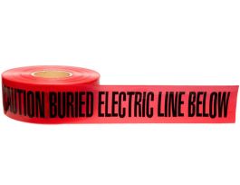 Identoline® Underground Tape Roll - Polyethylene, CAUTION BURIED ELECTRIC LINE BELOW, Black on Red, 3" x 1000'