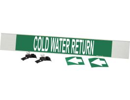 Fiberglass Carrier Pipe Marker: COLD WATER RETURN4" H x 24" W, Fits Pipes 8" Dia. or Larger