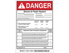 Arc Flash Labels - Adhesive Vinyl, 7" H x 5" W x 0.004" D, Pack of 5 Labels, Black/Red on White