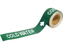 Self-Adhesive Pipe Marker: COLD WATER, 2" H x 12" W, Roll of 25 Each, Fits Pipes 2.5" Dia. Thru 6" Dia.
