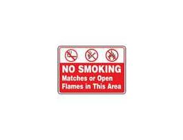 Sign, No Smoking Matches Or Open Flames In This Area, 7x10", Plastic; 1/Pk