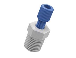 Tubing Adapter, 1/8" OD x 1/4" NPT(M), Blue PP Nut, Yellow ETFE Ferrule; 1/EA