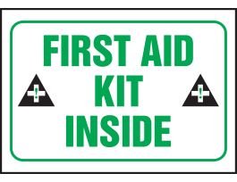 Safety Label, 3.5" x 5", FIRST AID KIT INSIDE, ADHESIVE VINYL, 5/PK