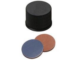 Screw Cap, Polypropylene, Black, 13 mm, Closed, Red Butyl/Grey PTFE; 1000/pk