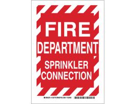 Fire Department Sprinkler Connection Sign, 14" H x 10" W x 0.06" D, Red/White, Polystyrene