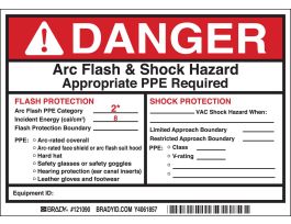 Arc Flash Labels, Appropriate PPE Required - Adhesive Vinyl, 5" H x 7" W x 0.004" D, Pack of 5 Labels, Black/Red on White