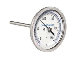 Industrial Bimetal Thermometer, 3 Dial, Back Connect,  4 Stem, 0/250F & -20/120C