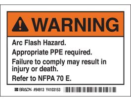 Arc Flash Labels - Self-Sticking Polyester, 3.5" H x 5" W x 0.006" D, Pack of 5 Labels, Black/Orange on White