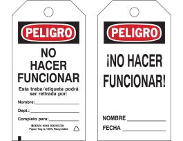 Safety Tag PELIGRO Paper 5.75 x 3  Black, Red on White 100/PK