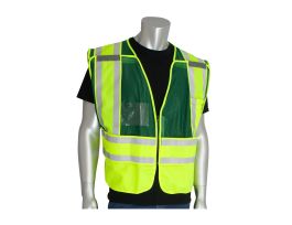 ANSI 207 PSV Vest, ID Pckts, Brkwy Zipper Closure, 2x1in. Reflec. Grn, 2X-5X