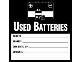 USED BATTERIES Hazardous Waste Labels, 6" H x 6" W x 0.0038" D, Black on White