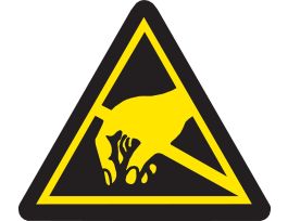 Warning Label w/Static Sensitive Devices Pictogram, Vinyl, Black on Yellow, 1" H x 1" W