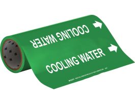 Roll Form Pipe Marker: COOLING WATER, 30' H x 12" W x 30' L, Roll of 30', Fits Pipes, 2.5" Dia. Thru 6" Dia.