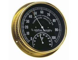Humidity and Temperature Dial Indicator with Black Face and Brass Case
