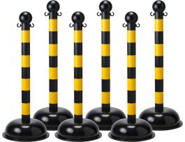 BradyLink Warning Posts, Black/Yellow, 41" H x 3" Dia, Polyethylene, Pack of 6 Each