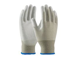 Nylon and Copper Fiber Yarns, Wht. PU Coated Palm and Finger Tips, LG