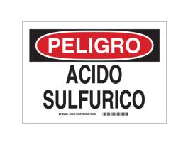 PELIGRO Acido Sulfurico Sign, 10" H x 14" W x 0.035" D, Aluminum