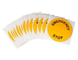 EMERGENCY STOP Raised Panel Labels, Black on Yellow