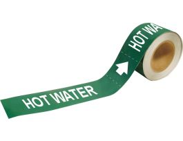 Hot Water Pipe Marker, 2" H x 12" W, Roll of 25 Each, Fits Pipes 2.5" Dia. Thru 6" Dia.