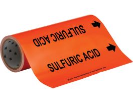 SULFURIC ACID Pipe Marker, 30' H x 12" W, Roll of 30', Fits Pipes, 2.5" Dia. Thru 6" Dia.