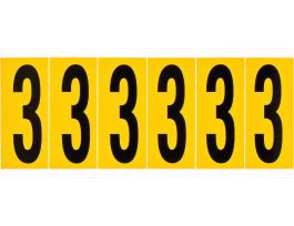 Outdoor Vinyl 3 in Black on Yellow Numbers 3 Card of 6 Labels