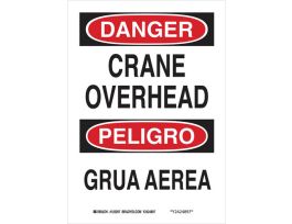 Bilingual DANGER Crane Overhead Sign, 10" H x 7" W x 0.035" D, Aluminum