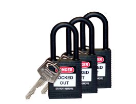 Standard Key Retaining Lockout Nylon Padlock 1.5 in Nylon Shackle KA Black 3PK