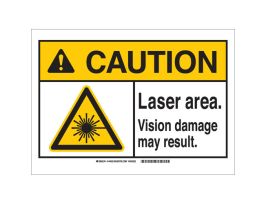 CAUTION Laser Area. Vision Damage May Result. Sign, 10" H x 14" W x 0.06" D, Polystyrene