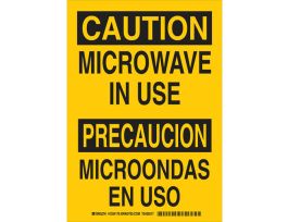 Bilingual CAUTION Microwave In Use Sign, 14" H x 10" W x 0.06" D, Polystyrene