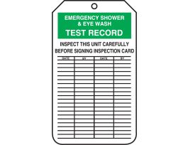 Safety Tags, 5 3/4" x 3 1/4", EMERGENCY SHOWER & EYE WASH TEST RECORD, RP-CARDSTOCK, 25/PK