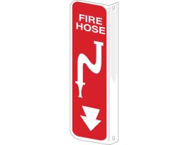 Fire Hose Sign, 12" H x 4" W x 0.06" D, White on Red, Polystyrene