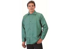 Fire Retardant Jacket With Snap Front Closure, Green Cotton; Large