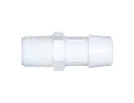 Threaded to Hose Barb Fitting, Straight Adapter, White Nylon, Cleanroom Packed, 1/2" NPT(M) x 1/2" ID; 10/Pk