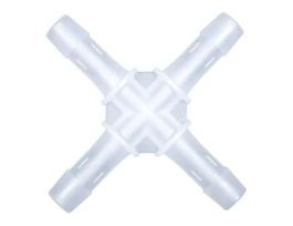 Hose Barb Fitting, Cross Union, Animal-Derivative-Free Polypropylene, Cleanroom Packed, 1/16" ID; 10/Pk