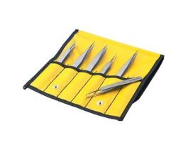 Precision Stainless Steel Tweezer Set of 6 w/ Pouch